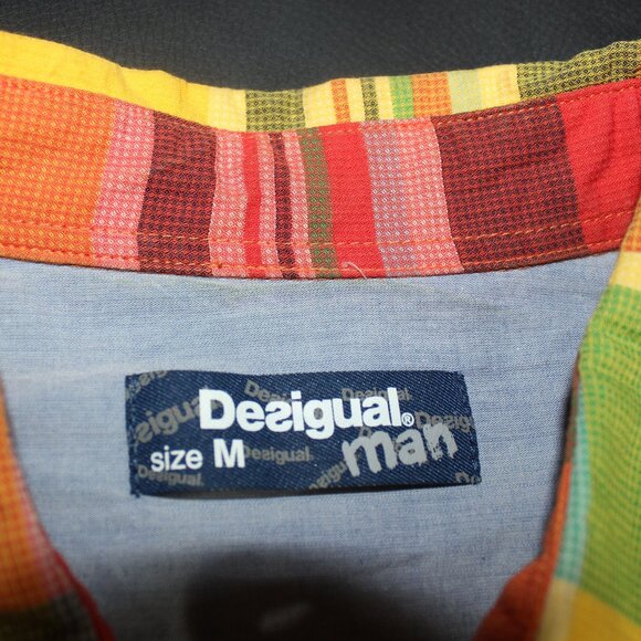Desigual Men  casual dress shirt long sleeve button up Check Plaid size Medium - Picture 6 of 8